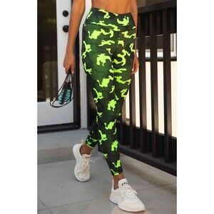 Free People FP Movement Tide Is High Rise 7/8 Crop Leggings XS Neon Green Camo